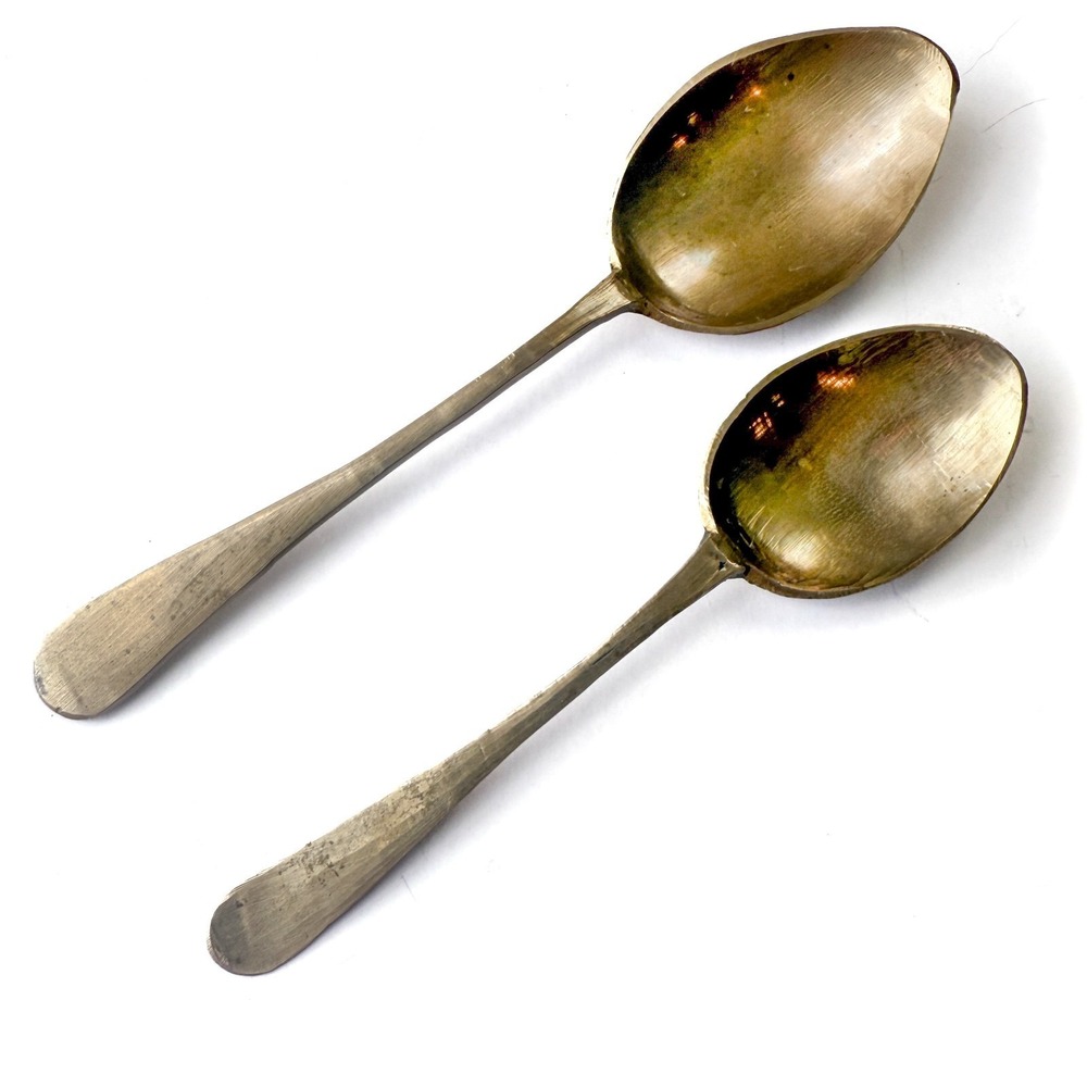 Vintage Hand Forged Brass Spoons Pair - Rustic‎ Primitive Farmhouse Kitchenware